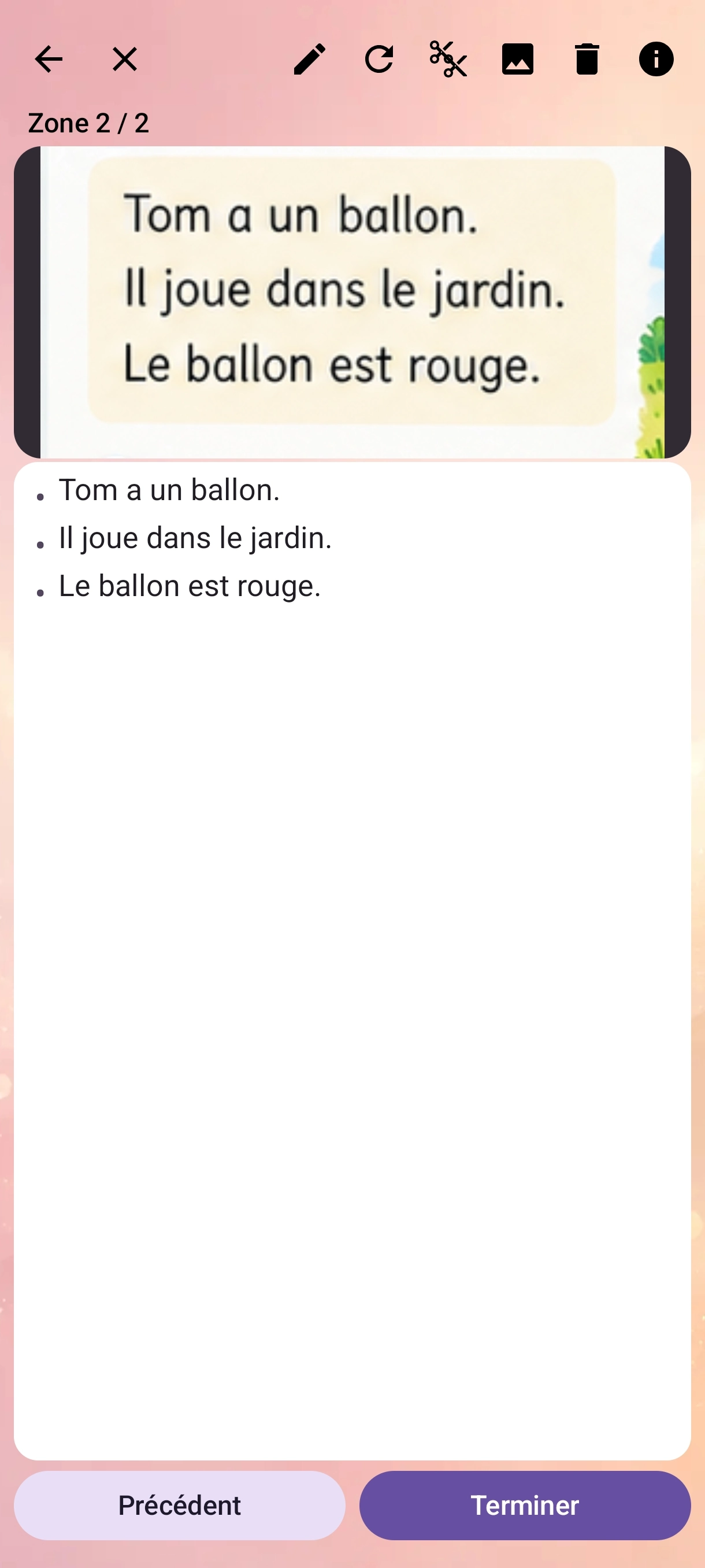 Deuxième zone reconnue : phrases détectées dans un autre passage sélectionné.